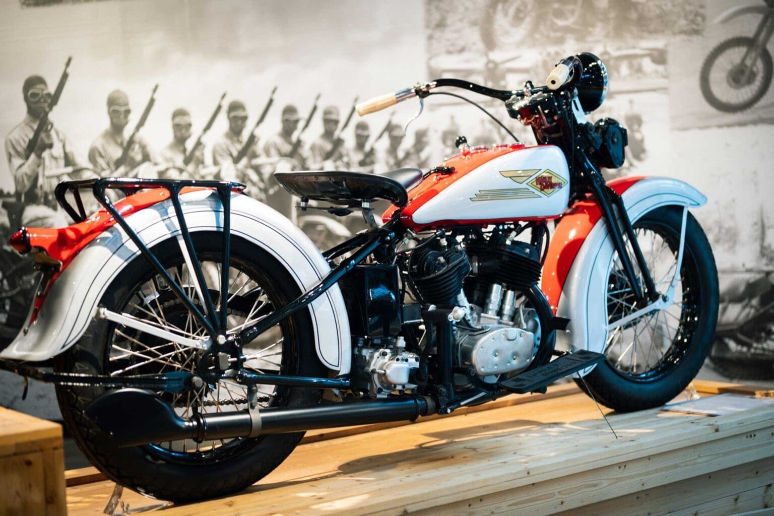 One one of the many Harleys at the Barber museum: a 1934 Harley-Davidson VLD Special Sport Solo in art deco colours
