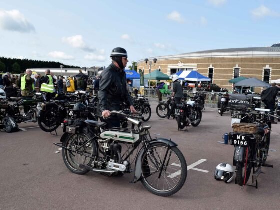Rider and Triumph Model H waiting patiently for the start