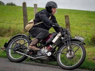 VMCC member Peter Hull riding his 1928 Scott Squirrel in the Carrowdore 100 parade last year.