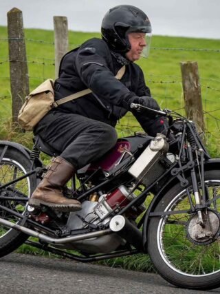 VMCC member Peter Hull riding his 1928 Scott Squirrel in the Carrowdore 100 parade last year.