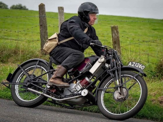 VMCC member Peter Hull riding his 1928 Scott Squirrel in the Carrowdore 100 parade last year.