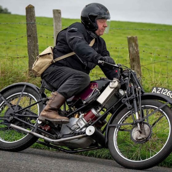VMCC member Peter Hull riding his 1928 Scott Squirrel in the Carrowdore 100 parade last year.